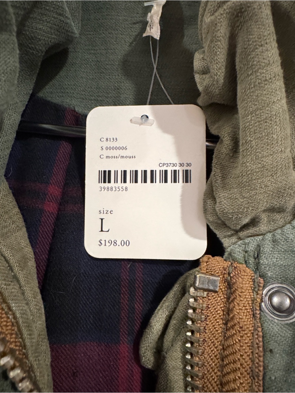 NWT Free People Olive Green Military-Style Women's Coat with plaid lining - Picture 8 of 11